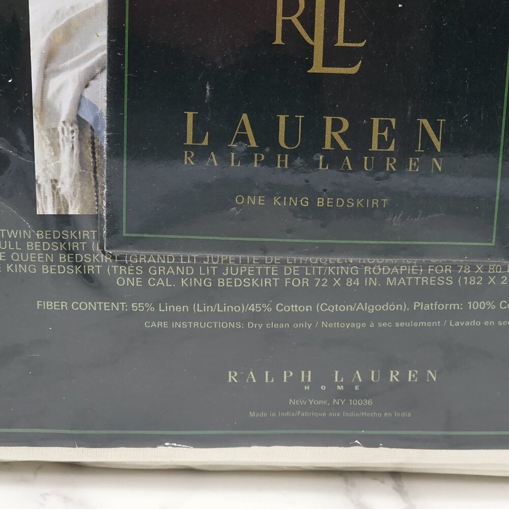 Ralph Lauren King Bed Skirt Indochine Linen Cream Blue Trim NEW old stock RARE - Picture 3 of 3